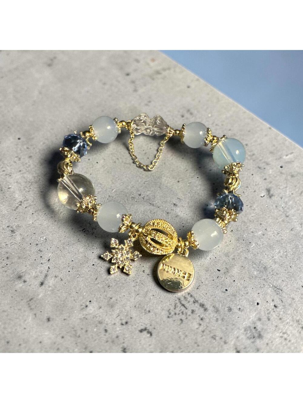 Nuance Beaded Charm Bracelet with Blue and Clear Beads